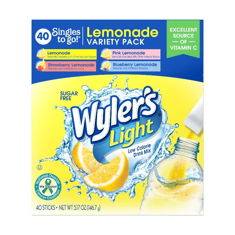 Wyler's Light Lemonade Sugar-Free Singles To Go Variety Pack Drink Mix, 40CT
