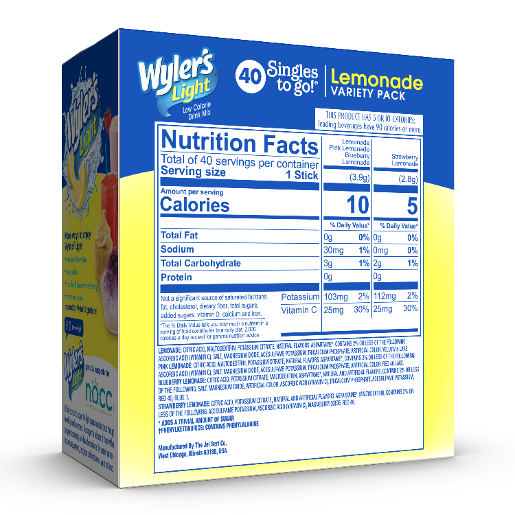 Wyler's Light Lemonade Sugar-Free Singles To Go Variety Pack Drink Mix, 40CT