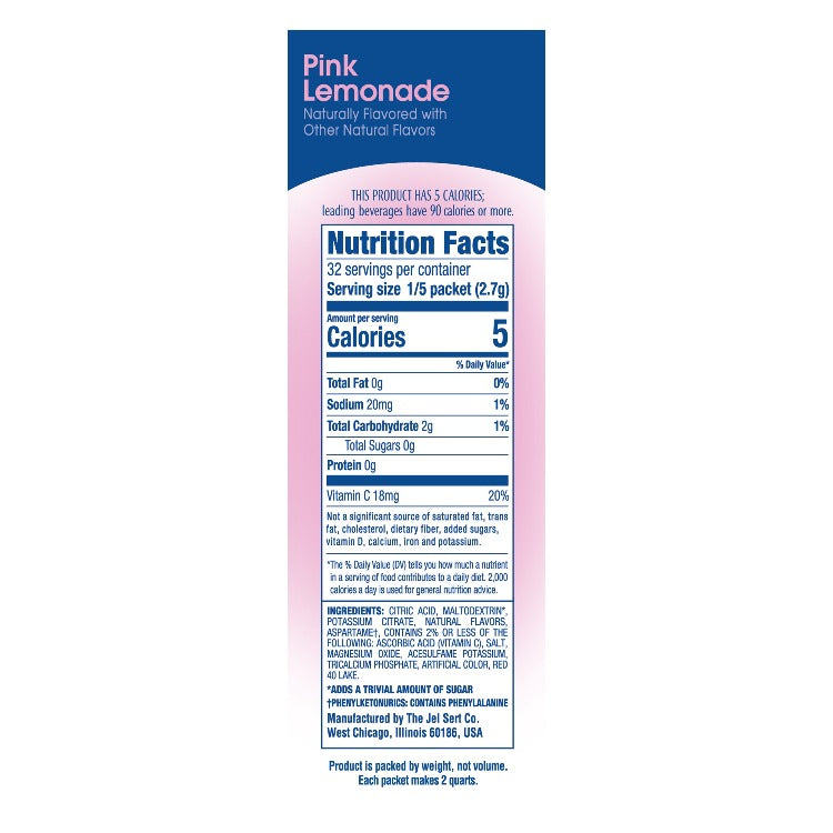 Pink Lemonade Low Calorie Pitcher Pack Carton